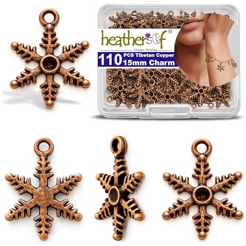Heather's cf Celestial Beads Moon Charms Pendant Jewelry Making Earrings Necklace Bracelet Kit Findings Jump Rings Lobster Clasp Vintage Finish Plated Non Tarnish Look (Silver Star, 79-150Pcs) - color: Copper Snowflake