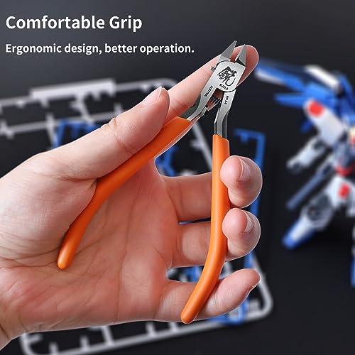 RUITOOL Model Nippers, Gundam Model Tools for Advancers to Repair and Fix Plastic Models, Ultra-thin Single Blade Gunpla Nipper, Non-slip Grip 4.7 Inch Sprue Cutter for Plastic Model Building - color: Orange
