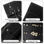 LAKE OF FIRE Earring Holder Organizer with Foldable Book Design Book Organizer, Portable Pu Leather Travel Earring Case (Black) - color: Black