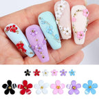 3D Colorful Flower Nail Charms,Flowers Acrylic Nail Charms with Metal Golden Round Beads for Nails Art DIY Accessories