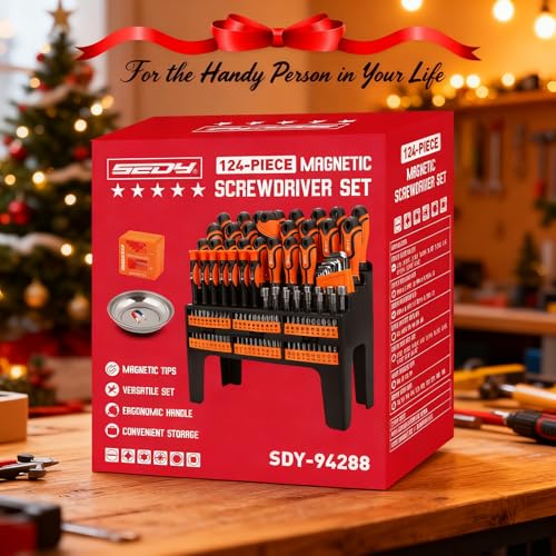 124-Piece Magnetic Screwdriver Set with Plastic Racking, Precision Screwdrivers, Magnetizer, Demagnetizer, Allen Keys, Nut Drivers, Ratchet Handles, Sockets & More - DIY Tools for Men, Tools Gift - style: 124 PCS Master + Storage Rack
