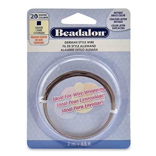 Beadalon German Style Wrapping Wire, Square, Antique Brass Color, 20 Gauge, 2 m / 6.5 ft - color: Antique Brass, size: 20 gauge/.032 In-2 m/6.5 ft