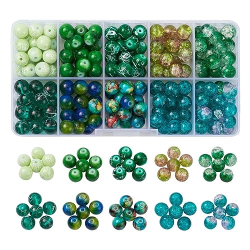 200pcs 10 Colors Glass Beads for Jewelry Making, 8mm Round Spacer Loose Beads Used for Bracelet Necklace Accessories (Green) - color: green-8MM