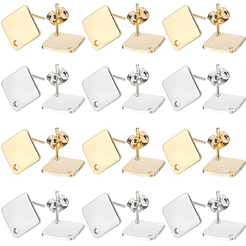SUNNYCLUE 1 Box 40Pcs Earring Post with Hole 304 Stainless Steel Earring Posts Rhombus Ear Studs Hypoallergenic Geometric Ear Findings for Jewelry Making Accessories DIY Crafts Supplies - color: 20pairs Rhombus Stainless Steel Earring Posts With Loops