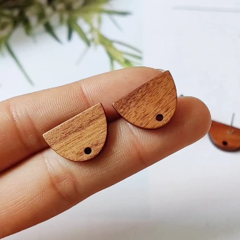 DoreenBeads 30Pcs Natural Wooden Stud Earrings Posts with Loop for Jewelry Making- Semicircle Wood Earring Ear Backs Women Girls DIY Making Personalized Findings, 18x13mm (WE0215OC) - color: Semicircle