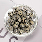 100pcs Natural Stone Beads 8mm Dalmation Jasper Round Genuine Real Stone Beading Loose Gemstone Hole Size 1mm DIY Charm Smooth Beads for Bracelets Necklaces Earrings Jewelry Making Crafts - color: Dalmation Jasper