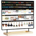 Earring Holder Organizer Stand - Earrings Display Rack 145 Holes Jewelry Holder Tower with Wooden Tray for Earrings Rings Black - color: Black
