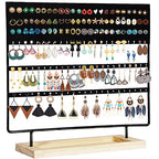 Earring Holder Organizer Stand - Earrings Display Rack 145 Holes Jewelry Holder Tower with Wooden Tray for Earrings Rings Black - color: Black
