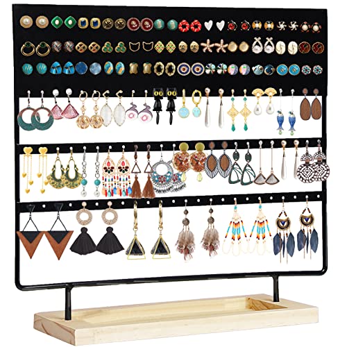 Earring Holder Organizer Stand - Earrings Display Rack 145 Holes Jewelry Holder Tower with Wooden Tray for Earrings Rings Black - color: Black
