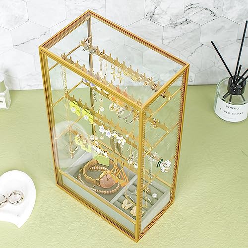 Glass Earring Holder Organizer, Jewelry Organizer Earrings Holder with Hanging Hook, Glass Earring Display Box for Necklace Ring Storage - style: Earring Organizer