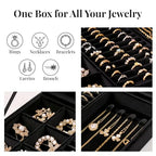 bussdis Glass Lid Jewelry Organizer Box – Black Velvet Jewelry Case with Ring Slots, Necklace Hooks & Removable Compartments for Earrings, Rings & Bracelets - color: Black