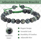 ANAYA AGATE Energy Protection Crystal Handmade Adjustable Bead Bracelet Perfect for Men, Women’s Christmas Gift - Gemstone Healing Stretch Bracelet Pulsera Para Hombre Mujer Stocking Stuffer - color: Kambaba Jasper