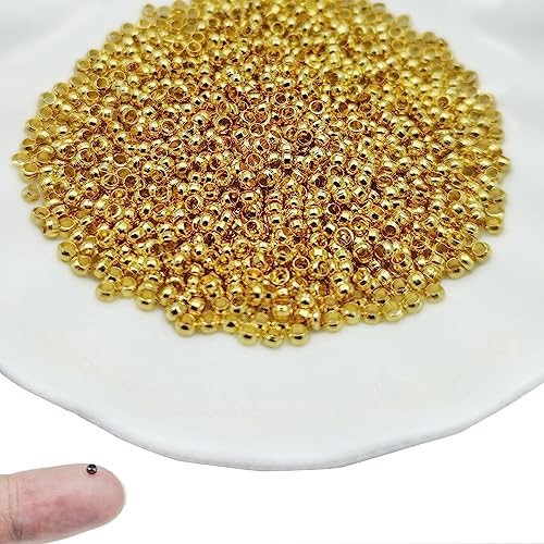 1000Pcs 3mm Brass Crimp Beads Metal Spacers Stopper Beads Round Bead Spacers Clamp Ends for DIY Jewelry Making, Bracelet, Necklace, Earring (Gold) - color: Gold, size: 3MM