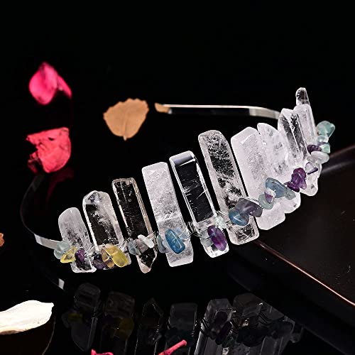 JIC Gem Clear Quartz Crystal Crown Raw Quartz Headband Handmade Tiara Natural Stone Headpiece Women Girls for Wedding Parties - color: Clear Quartz