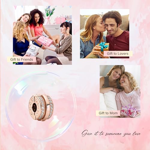 Clip Stopper Spacer Charms for Bracelets Necklaces, Compatible with Pandora,Jewery Mking DIY - style: Sparkling Pavé Lines Clip 14K Rose Gold Plated