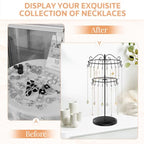 iDavosic.ly 2 Tier Rotating Necklace Holder Organizer with 42 Hooks, Adjustable Metal Bracelet Display Stand Rack, Extra Tall Keychain Spinning Tree Tower for Women, Black - color: Black