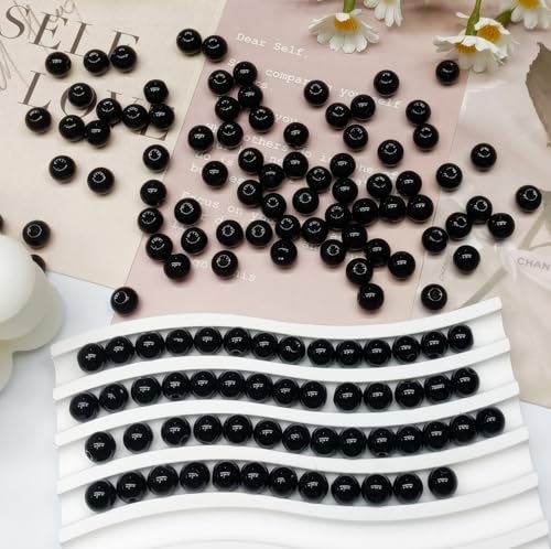 200PCS 8mm Glass Beads for Jewelry Making Soild Black Round Loose Beads for Bracelets DIY Crafts (Black) - color: Black