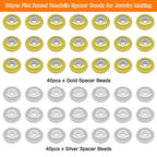 80pcs 8mm Stopper Beads Brass Flat Round Rondelle Spacer Beads Adjustable Slider Clasps Round Beads Insert Rubber Crimp Stopper Beads for DIY Bracelet Necklace Jewelry Making(2mm Hole,2Colors) - color: Gold,silver