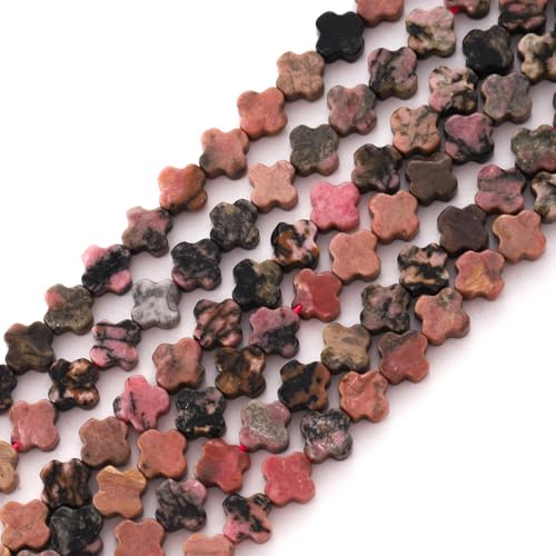 8mm Natural Rhodonite Gemstone Faceted Clovers Beads Four-Leaf Spacer Loose Beads for DIY Jewelry Making Beads - color: Rhodonite