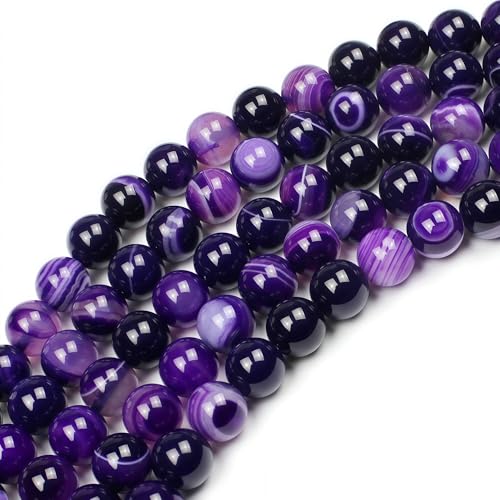 MJDCB Natural Stone Beads Purple Striped Agate Round Loose Beads for Jewelry Making DIY Bracelet Necklace (4mm) - color: Purple Striped Agate, size: 4mm
