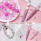 106Pcs 20mm Beads for Pens Making with Rondelle Spacer Beads Pink Acrylic Focal Bubblegum Bead Crystal Round Sparkly Chunky Bead for Pens Beadable Keychain Necklace DIY Craft Jewelry Making Supplies - color: Pink