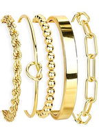 Gokeey Gold Bracelets Set for Women Non Tarnish, Waterproof 14K Gold Plated Sterling Silver Chunky Cuff Bracelet Stackable Gold Bangles Bracelet for Women Trendy Fashion Accessories Tie Knot Cuban Rope Paperclip Beaded Bracelet Stack Jewelry Mothers Day G