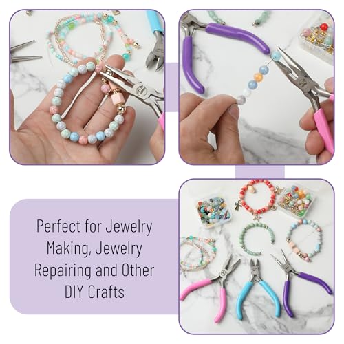 Mr. Pen- Pliers for Jewelry Making, 3 Pack, Chain Nose, Round Nose Pliers Set and Wire Cutter for Beading, Wire Wrapping, Jump Rings, Jewelry Repair, Crafting, DIY - color: Candy Colors