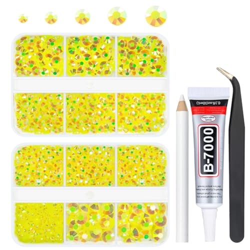qiipii Lemon Yellow AB Resin Rhinestones for Crafting Citrine Flatback Jelly Stones 2mm 3mm 4mm 5mm 6mm Diamonds Crystals Gems for Face Eyes Makeup Tumblers Bottles DIY Crafts Clothes Shoes Phones - color: Lenmon Yellow AB