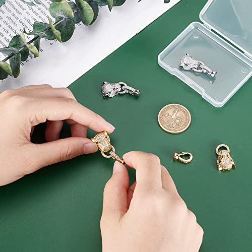 CHGCRAFT 4 pcs 2 Colors Brass Micro Pave Cubic Zirconia Fold Over Clasps Leopard Shaped Animal Fold Over Clasps for Jewelry Making - color: 4 pcs 2 Colors Fold Over Clasps