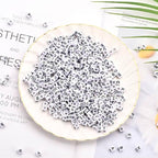 800Pcs White and Black Square Letter Beads A-Z, 6X6mm Acrylic Alphabet Beads for Friendship Bracelets Making - color: Black Letters White Beads