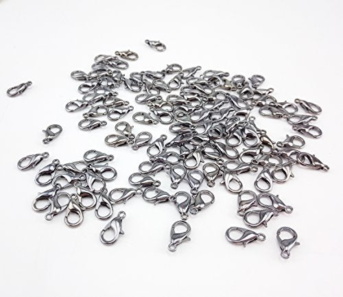 Yueton Curved Lobster Clasps-100pcs 7x12mm Lobster Claw Clasps DIY Jewelry Fastener Hook, Necklace DIY Fasteners (Gun Black) - color: Gun Black