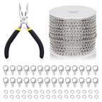 Swpeet 102Pcs White K Color 3mm by 10 Yard Length Jewelry Making Chains Kit with Jump Rings, Lobster Clasps and Jewelry Plier, Necklace Chains Flat Cable Link Chain Bulk Ideal for DIY Jewel Making - color: White