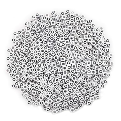 600PCS 6x6mm Square Acrylic Letter Beads Q for Friendship Bracelets Jewelry Making, White Acrylic Cube Base with Black Alphabet Beads for DIY Crafts Bracelets Necklaces Key Chains Phone Lanyard - color: Letter Q(Black on White)