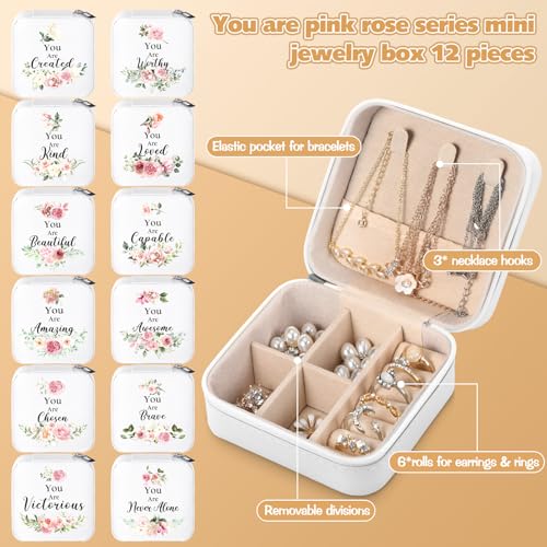Kacctyen 12 Pcs Mini Travel Jewelry Case Bulk You Are Amazing Loved Mother's Day Church Gifts Bulk Pink Rose Party Gift for Secretary Day Girls Leather Travel Jewelry Case - color: Pink Rose