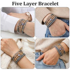 5Pcs Beaded Bracelets for Women, Bohemian Glass Faceted Crystal Beads Bracelet, Stackable Boho Disco Ball Stretch Bracelets, Multilayered Purple Jewelry Gift for Women, Mother's Day - color: Gray