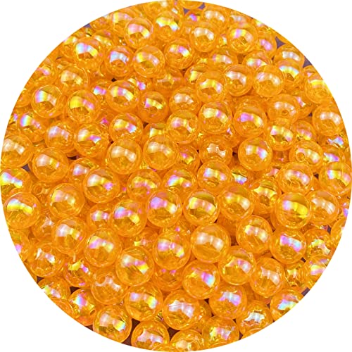 300 Pcs Acrylic Round Beads - AB Colors, 10mm Round Spacer Beads for Earring, Bracelet, Necklace, Key Chains, Jewelry DIY Craft Making (10mm, Orange AB) - color: Orange AB, size: 10mm