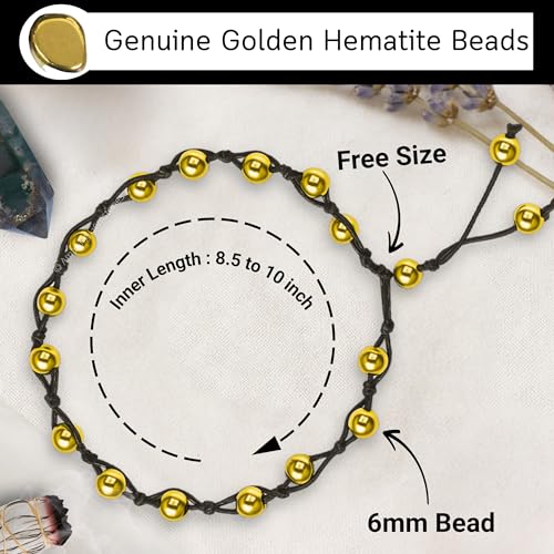 Amazing Gemstone Crystal Anklet Ankle Bracelets for Women - Waterproof Beaded Healing Crystal Anklets, Plus Size Chakra Gemstone Bead Anklet - color: Golden Hematite, style: Hand Knotted