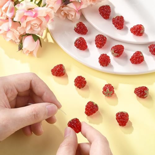 Ornazy 20 pcs Lampwork Raspberry Summer Cute Glass Fruit Beads Handmade Imitation Food Beads for DIY Earring Necklace Jewelry Supplies