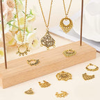 SUNNYCLUE 1 Box 10 Styles Chandelier Connector Charms Component Links Alloy Hollow Filigree Pendants Flat Round Teardrop Triangle Shape for Jewelry Making Earring Supplies,Antique Gold - color: 40pcs 10 Styles Antique Golden