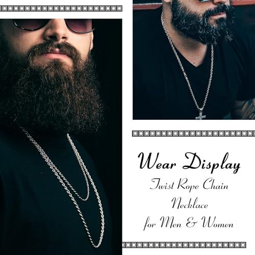 Twist Chain Necklace - Stainless Steel Rope Jewelry for Men & Women - size: 30 Inches, style: 1.5 mm width