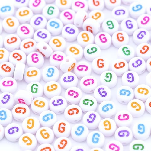 300Pcs Colorfed Letter Beads G 4X7mm Individual Round Alphabet Beads for Friendship Jewelry Making - color: Round - G