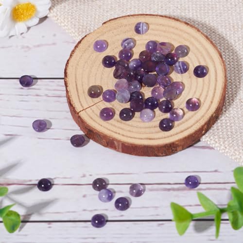 Crafans 50Pcs 6mm Half Round Gemstone Cabochons Natural Amethyst Flat Back Stone Cabochons Domes No Hole Healing Power Stone Chakra Crystal Beads for Jewelry Making - color: Amethyst, size: 6mm