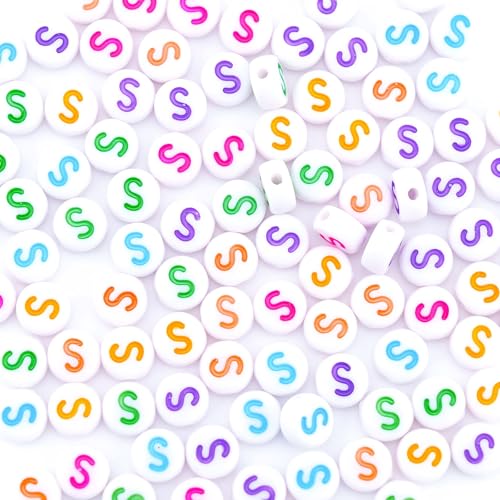 300Pcs Colorful Letter Beads S 4X7mm Single Round Alphabet Beads for Friendship Bracelets Making - color: Round - S