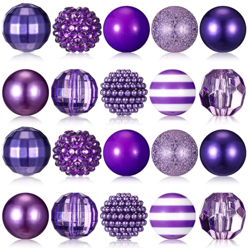 Ferreve 20 Pcs Chunky Bubblegum Beads 20mm Focal Pen Large Rhinestone Pearl Beads for DIY Beadable Pen School Jewelry Making Keychain Craft Making (Dark Purple) - color: dark purple