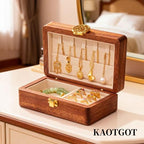 Travel Jewelry Case Small Wood Jewelry Organizer Jewelry Box for Women (Nut-Brown Print B) - color: Nut-Brown Print B