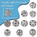 Craftdady 66Pcs Large Hole Rondelle Spacer Beads Alloy European Beads 11 Style Tibetan Antique Silver Spacer Beads Western Beads for Crafts Jewelry Making - color: Antique Silver-12 Styles, Rondelle