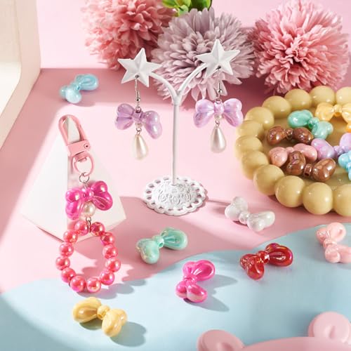 FASHEWELRY 20Pcs Large Acrylic Bow Beads Mixed Color Bowknot Spacer Beads Opaque Big Bows Focal Bead for Pens Keychains Bracelet Necklace Earring Jewelry Making, 16x27x10mm - color: Opaque Mixed Color