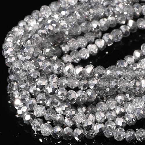 5 Strands 8mm Transparent AB Silver Color Half Plated Faceted Rondelle Beads, Songxi Glass Beads for Keychain Making Necklace Earring Jewelry Making for Gemstone DIY Craft Supplies - color: AB Silver Color, size: 8mm(5 Strands)