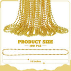 Huskein 100 PCS Mardi Gras Beads, 33" Gold Beads Necklaces, St Patricks Day Beads Necklaces Bulk, Round Beaded Parade Accessories Set, Gold Beads for Carnival Party Supplies - color: Gold