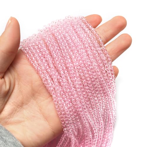10 Strands Spinel Beads Artificial Faceted Small Round Loose Beads 3mm 15 inch for Jewelry Making Charms Necklace Bracelet - color: Pink